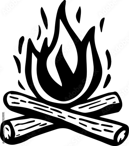 Woodcut Campfire Hand-drawn Illustration