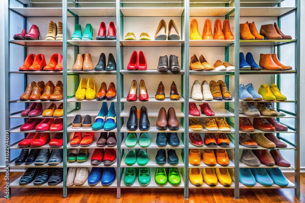 Fototapeta premium Modern Shoe Rack for Closet Organization, Stylish Storage Solution for Footwear and Accessories