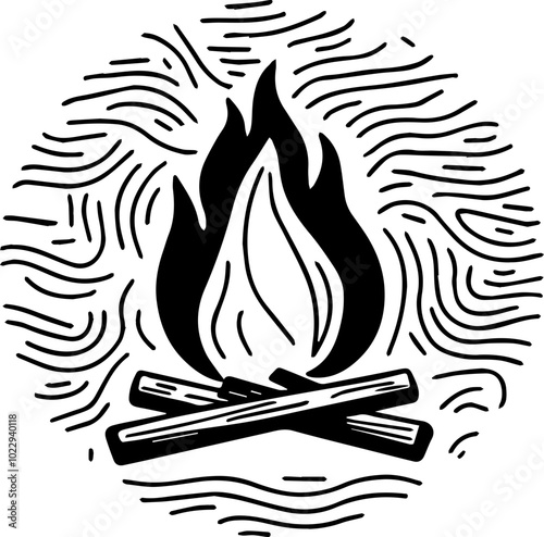 Woodcut Campfire Hand-drawn Illustration