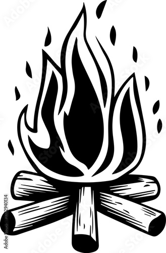 Woodcut Campfire Hand-drawn Illustration