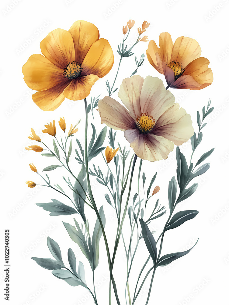 Fototapeta premium watercolor floral bouquet isolated on a white background 