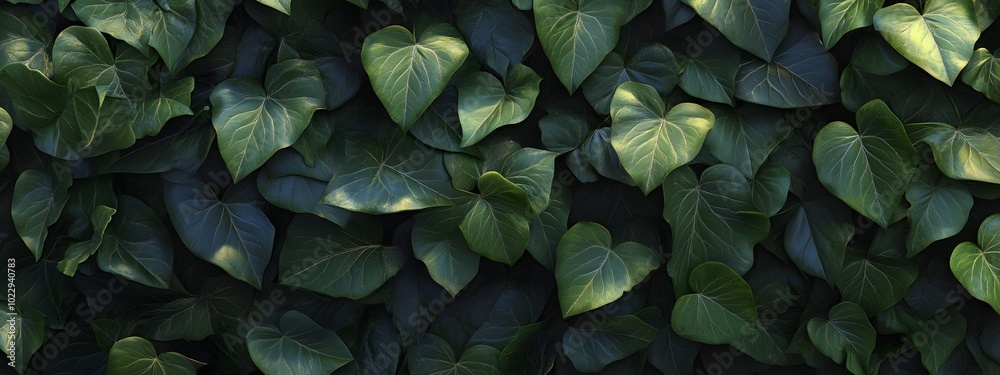 A dense wall of green ivy leaves, captured in high resolution for an enchanting and realistic wallpaper A dense wall of green ivy leaves, captured in high resolution for an enchanting and realistic wallpaper
