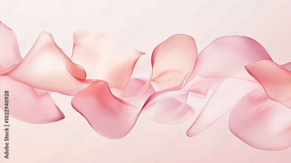 Pink fabric is flowing in the air, creating an abstract and elegant composition. The delicate curves and soft lighting evoke a sense of grace and beauty Pink fabric is flowing in the air, creating an abstract and elegant composition. The delicate curves and soft lighting evoke a sense of grace and beauty