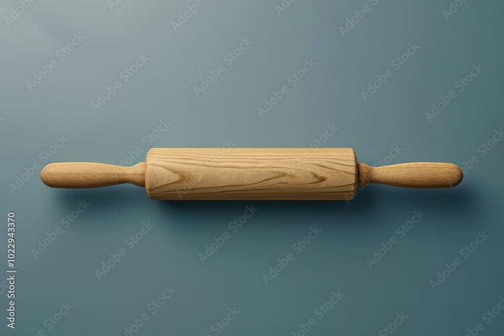 Wooden rolling pin on a blue countertop Wooden rolling pin on a blue countertop