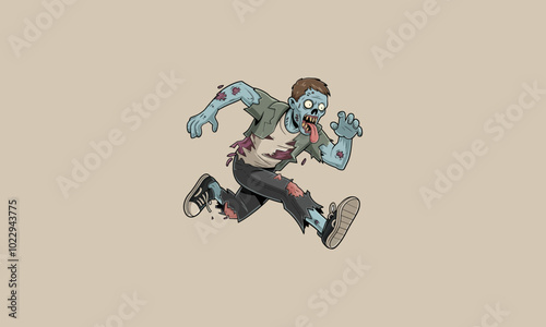 Cartoon zombie running with a wild expression