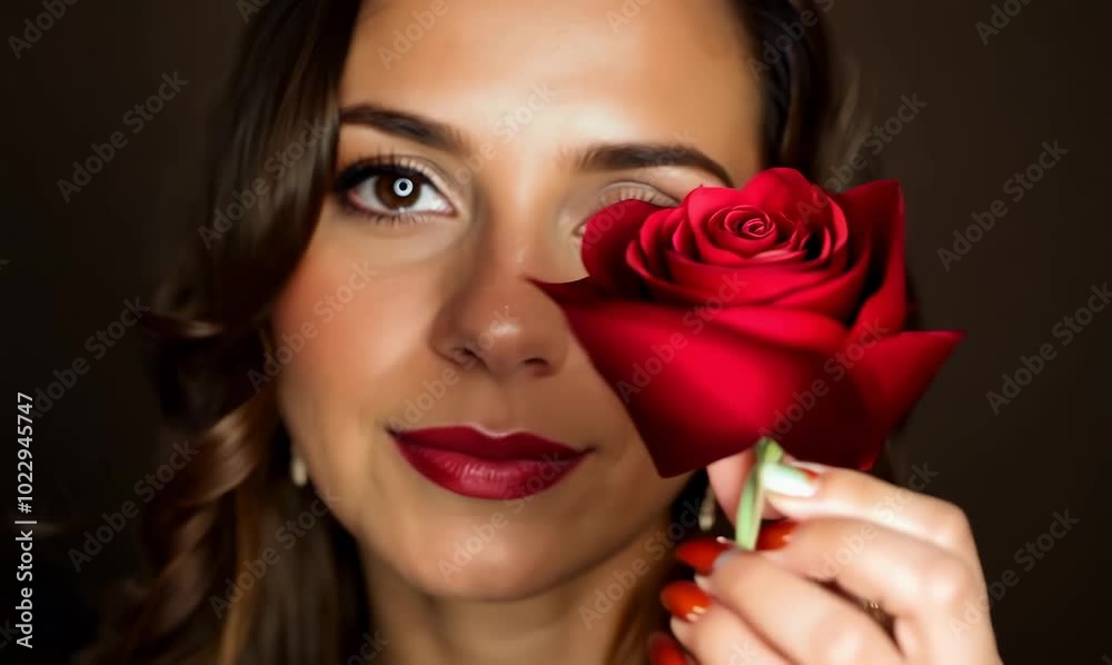 Woman Holding Red Rose in Soft Key Light Woman Holding Red Rose in Soft Key Light
