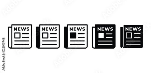 set of newspaper symbol sign icon vector design black white color simple flat illustration collection isolated