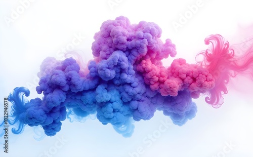 Blue and purple smoke merging isolated on white background 