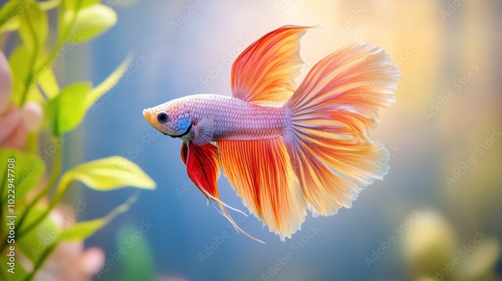 Fototapeta premium Colorful Betta Fish Swimming in Aqua Background