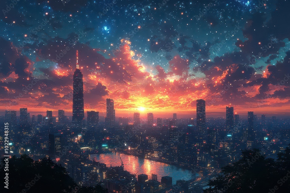 a futuristic cityscape with sleek angular buildings under a starry sky illustrated in an anime style evokes a sense of adventure and innovation blending technology and artistry seamlessly a futuristic cityscape with sleek angular buildings under a starry sky illustrated in an anime style evokes a sense of adventure and innovation blending technology and artistry seamlessly