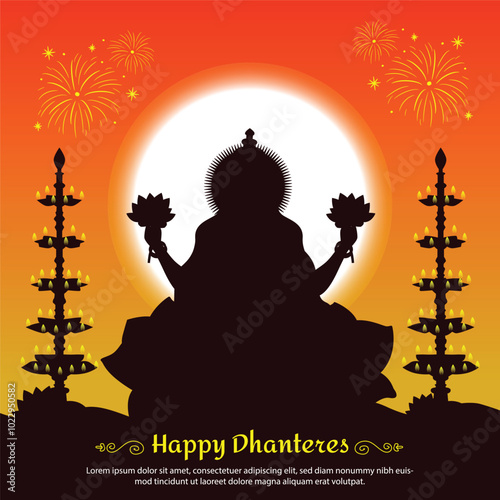 Happy Lakshmi puja Indian religious festival poster design template. Minimal Poster-Vector