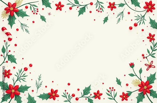 Christmas themed wallpaper background featuring cute patterns of wrapping paper, candy, flowers, leaves, berries, and snowflakes 