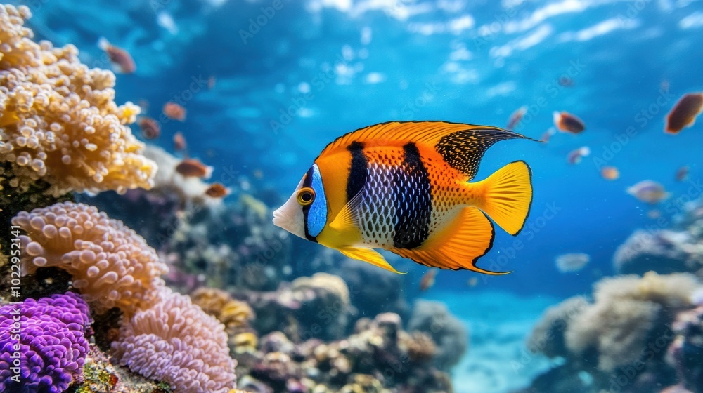 Vibrant Marine Fish Swimming Near Coral Reef Vibrant Marine Fish Swimming Near Coral Reef
