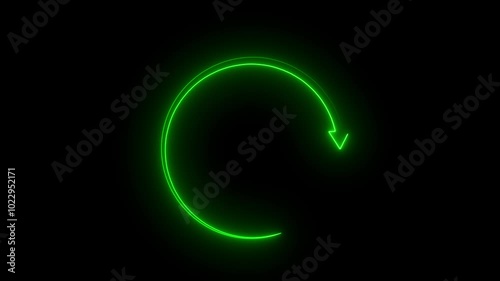 Wallpaper Mural Abstract  green  neon clockwise symbol of refresh arrow with glowing outlines with rays on black background with reflection. reaching arrow Torontodigital.ca