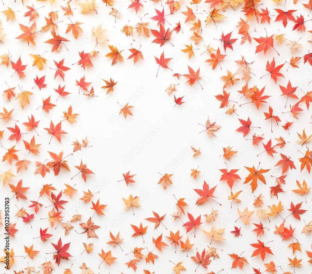 Red autumn leaves falling from a canada maple tree in a spiral Red autumn leaves falling from a canada maple tree in a spiral