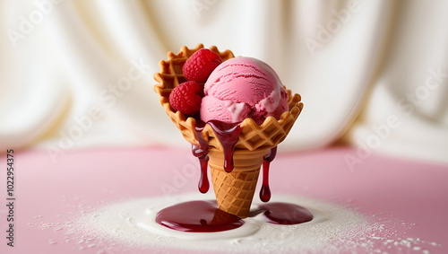  gourmet ice cream bowl with fresh respberry ai genrative photo