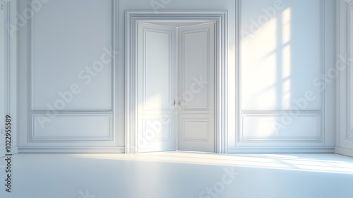 Open White Door in a Minimalist Room with Sunlight Streaming In