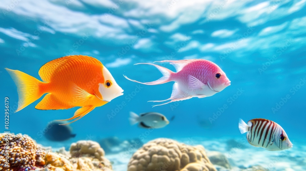 Naklejka premium Vibrant Underwater Scene with Colorful Fish Species