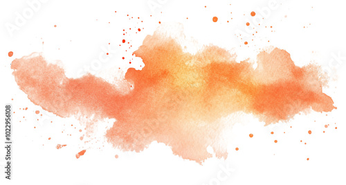 watercolor cloud with uneven edges on white background, orange watercolor splash, transparent background PNG