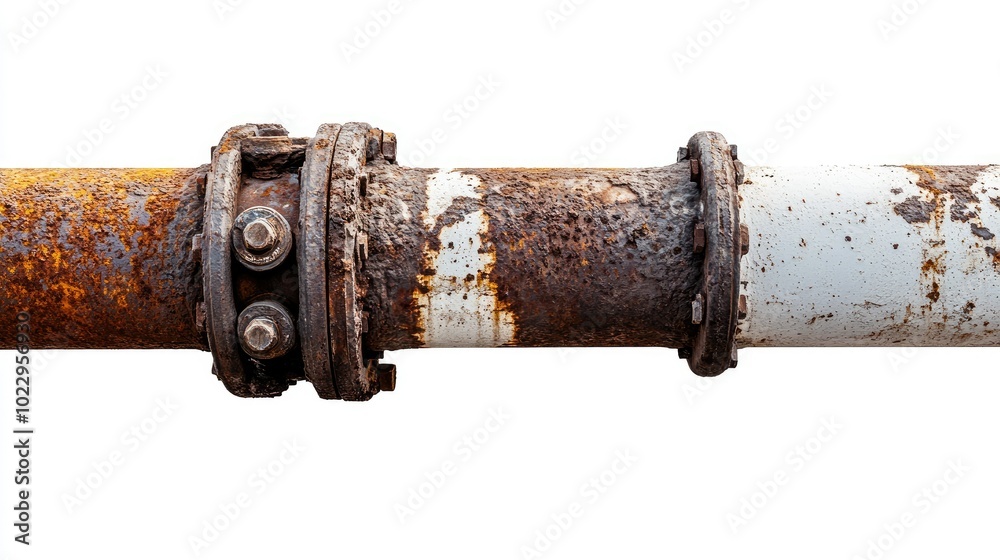 Close-up of a rusty sewer pipe with visible textures and flanged end, set against a pure white backdrop. Close-up of a rusty sewer pipe with visible textures and flanged end, set against a pure white backdrop.