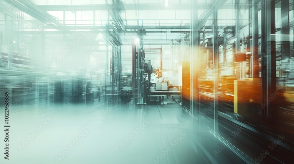 Abstract Factory Interior with Motion Blur and Industrial Machinery Abstract Factory Interior with Motion Blur and Industrial Machinery