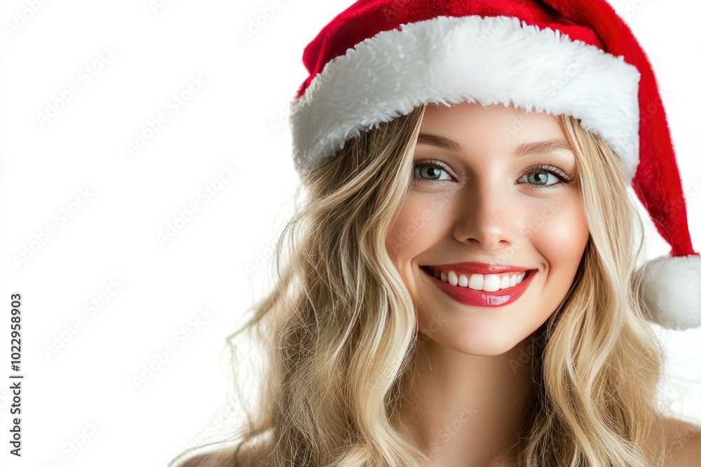 Christmas Woman in Santa Hat. Smiling Fashion Model Isolated - generative ai Christmas Woman in Santa Hat. Smiling Fashion Model Isolated - generative ai