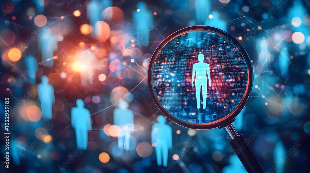 Digital Magnifying Glass Targeting Human Figure in Abstract Crowd Network