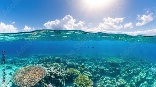 Underwater Coral Reef with Clear Blue Water