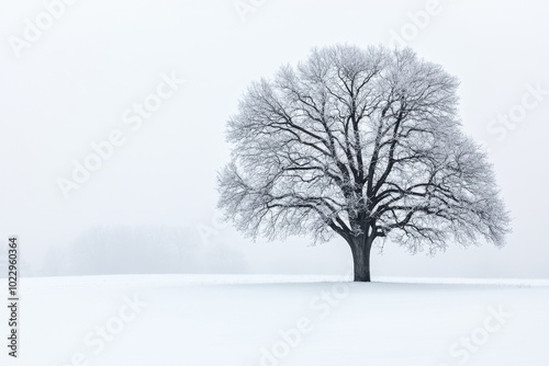 Winter landscape with an isolated tree on a frozen field, Slovakia, Europe