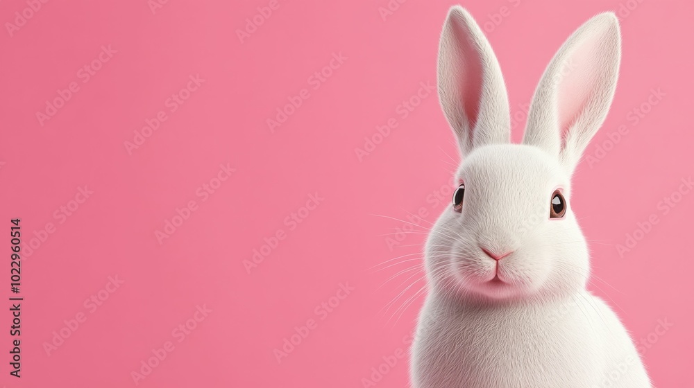 Cute fluffy white rabbit against a soft pink background, showcasing its adorable features and expressive eyes, perfect for playful and cheerful concepts Cute fluffy white rabbit against a soft pink background, showcasing its adorable features and expressive eyes, perfect for playful and cheerful concepts