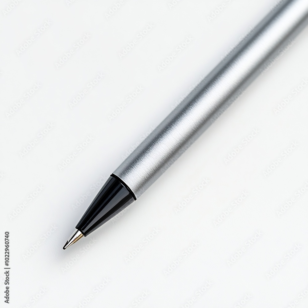 Pen cap removed, tip exposed, close-up from a diagonal angle, white background Pen cap removed, tip exposed, close-up from a diagonal angle, white background