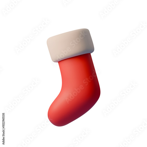 3D illustration of a Christmas stocking. Minimalist style, suitable for holiday designs, cards, or New Year projects. Vector illustration