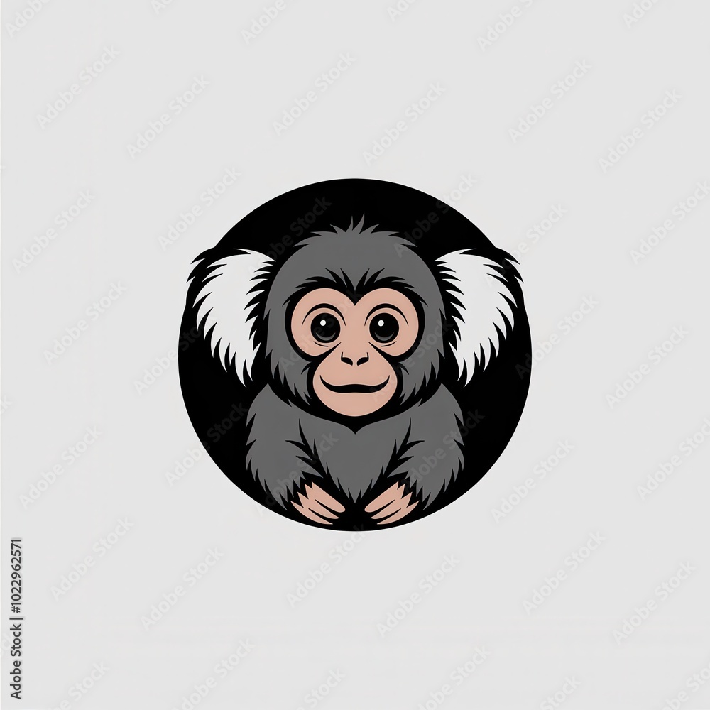 Fototapeta premium Cute cartoon monkey with big eyes illustration 