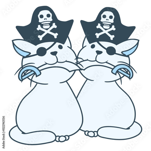 Cats Two Cute Pirate Hat Captain Eye Patch Saber Mouth