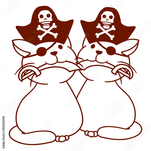 Cats Two Cute Pirate Hat Captain Eye Patch Saber Mouth