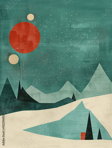 Abstract Art Composition with Geometric Shapes and Color Blocks in Red, White, and Gray Tones, Modern and Concise Vibe