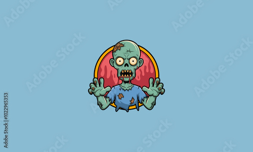 Cartoon zombie reaching out with a startled expression.