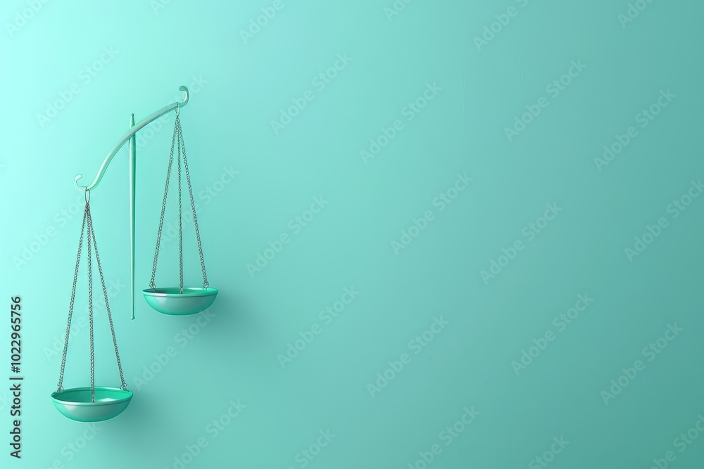 Balance scales hanging against a teal background, symbolizing justice and fairness in a legal context Balance scales hanging against a teal background, symbolizing justice and fairness in a legal context