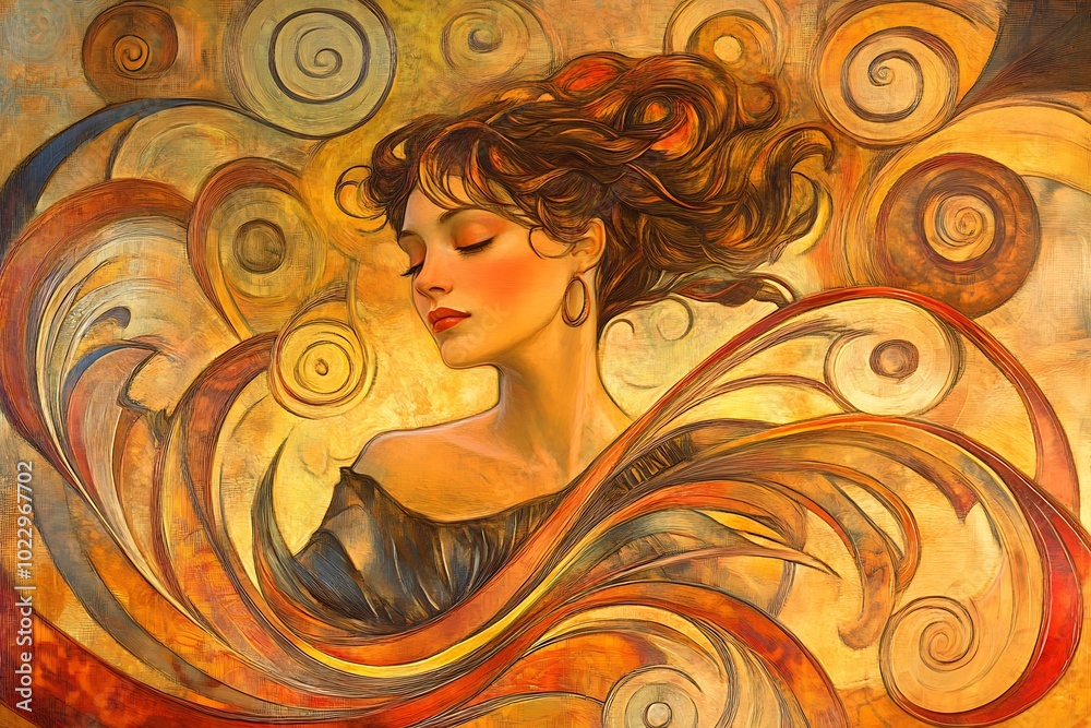 Abstract Portrait of a Woman with Swirling Patterns. Abstract Portrait of a Woman with Swirling Patterns.
