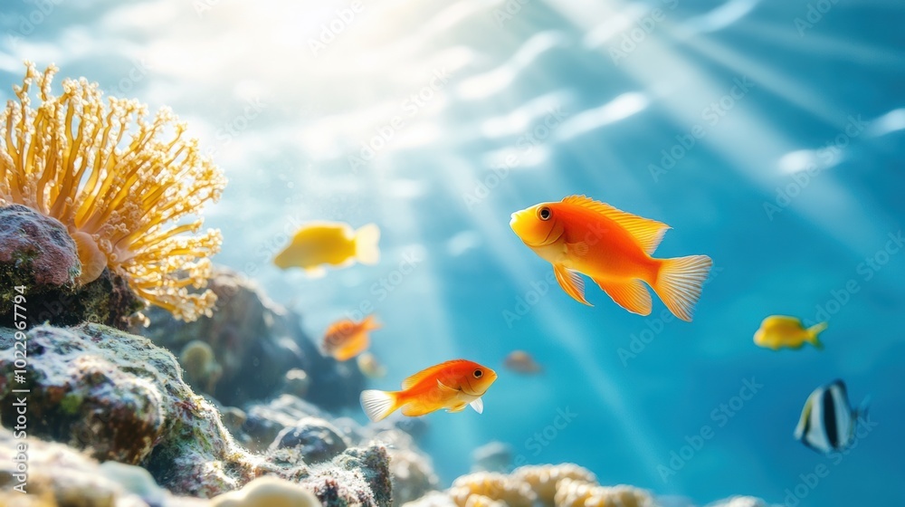 Fototapeta premium Colorful Fish Swimming Underwater in Coral Reef