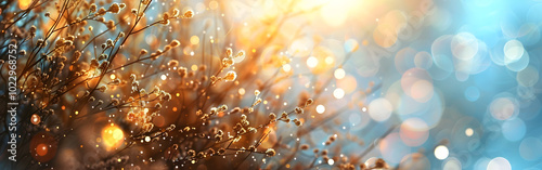 An autumn scene with golden autumn trees and sunlight with bokeh in background