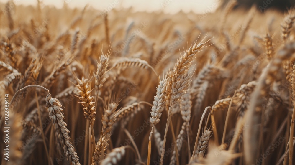 Fototapeta premium Secluded Field of Golden Wheat with Overcast Sky