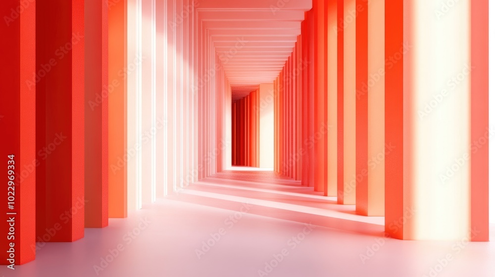 Abstract red surreal 3D rendering featuring a corridor with a vertical background Surreal interior concept illustrated in three dimensions Abstract red surreal 3D rendering featuring a corridor with a vertical background Surreal interior concept illustrated in three dimensions
