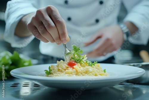 Wallpaper Mural Chef is pChef is preparing a plate of food. Master chef cook man hands precisely cooking dressing preparing tasty fresh delicious mouthwatering gourmet dish food on plate reparing a plate of food Torontodigital.ca