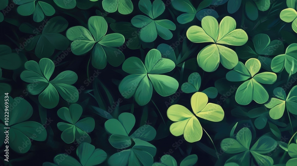 Closeup of vibrant green clover leaves in a lush garden representing luck and abundance embodying the essence of iconic shamrock foliage Closeup of vibrant green clover leaves in a lush garden representing luck and abundance embodying the essence of iconic shamrock foliage