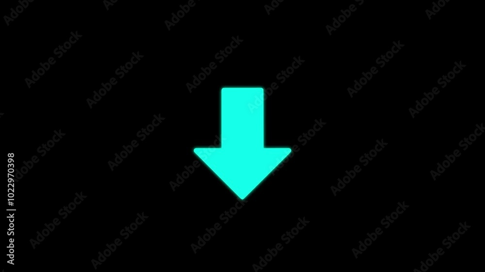 turquoise color arrow down animation on a black background. turquoise color arrow down animation on a black background.