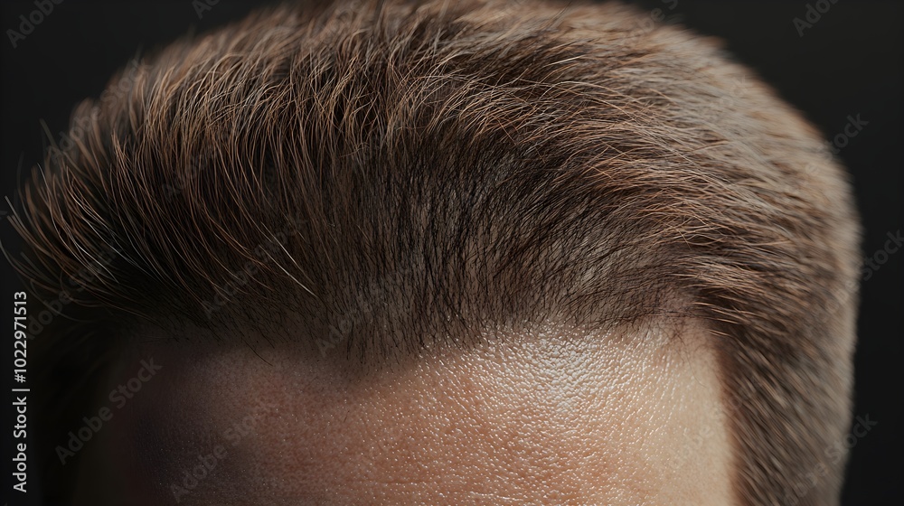 Obraz premium Before and after images of a man's scalp, comparing significant hair loss with post-restoration treatment results showing complete and healthy hair regrowth