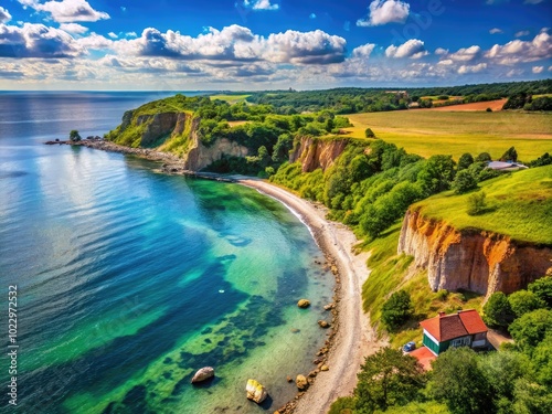 Scenic Coastal Landscape of Bornholm Island, Denmark Featuring Cliffs, Beaches and Clear Waters photo