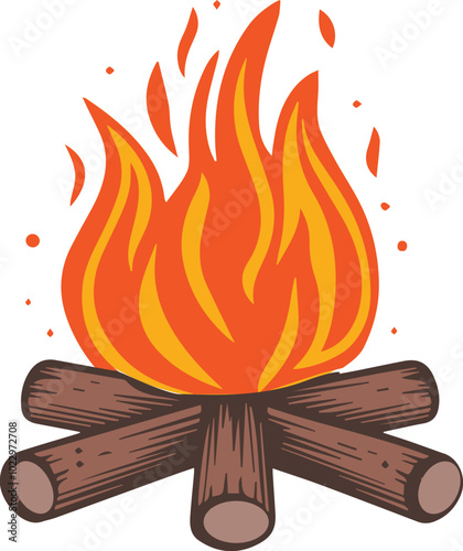 Woodcut Campfire or Bonfire Vector Illustration