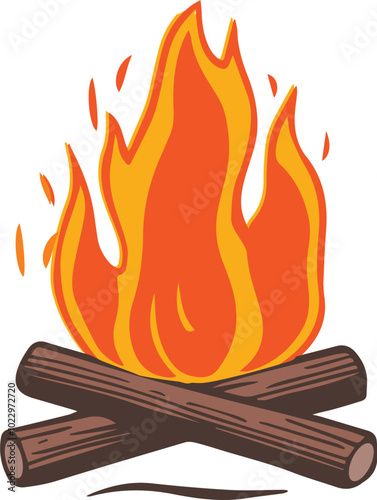 Woodcut Campfire or Bonfire Vector Illustration